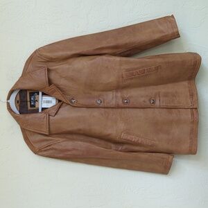 Real Leather Distressed 3/4 Length Car Coat Size Large